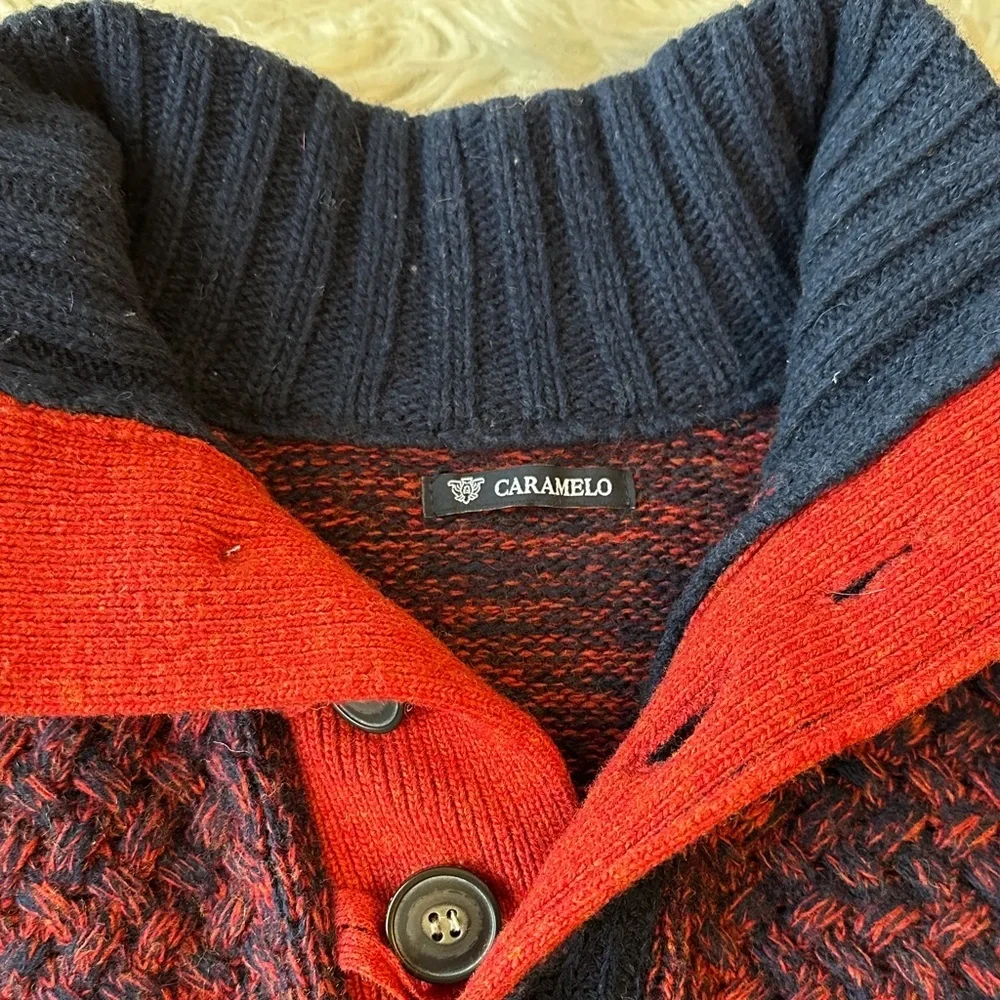 Men's Red, Navy Blue Sweater, Buttons,  Collar High quality Beautiful knit Small